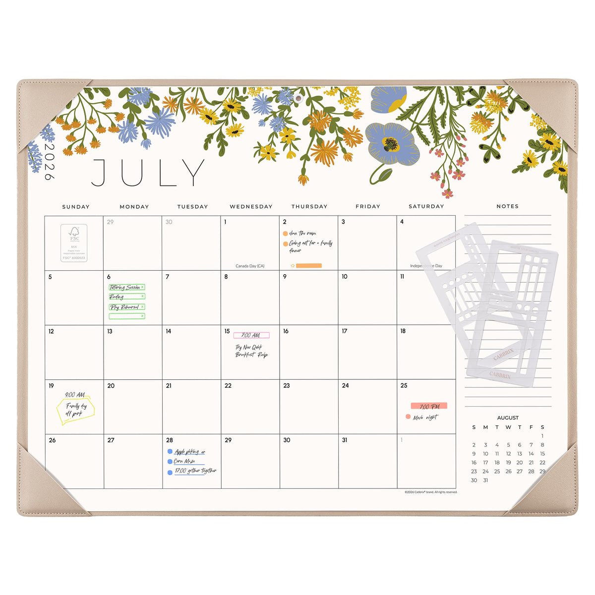 Desk Calendar 2026-2027 with Desktop Mat, Cabbrix Large Desk Pad Calendar 21 x 17 Inch Cover 18 Months Runs From July 2026 to December 2027, Floral Design Calendar 2026 for Home School and Office (Apricot, 21 x 17")