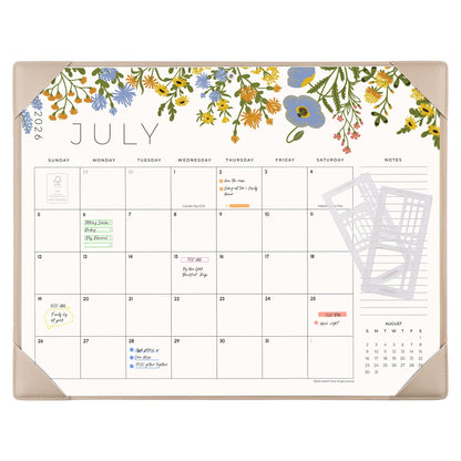 Desk Calendar 2026-2027 with Desktop Mat, Cabbrix Large Desk Pad Calendar 21 x 17 Inch Cover 18 Months Runs From July 2026 to December 2027, Floral Design Calendar 2026 for Home School and Office (Apricot, 21 x 17")