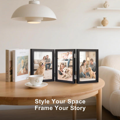 TOFOREVO 3 5x7 Picture Frame Black Triple Wooden Hinged Photo Frame