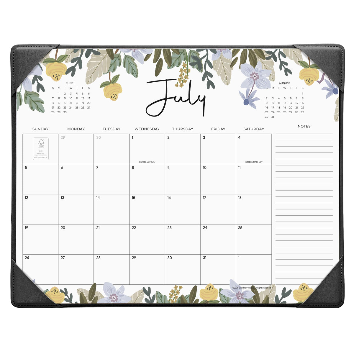 Cabbrix Desk Calendar 2026-2027 with Desktop Mat, Floral Desk Pad Calendar 15 x 12 Inch 18 Months Runs From July 2026 to December 2027, Desk Blotter Calendar for Home School and Office (Blue)