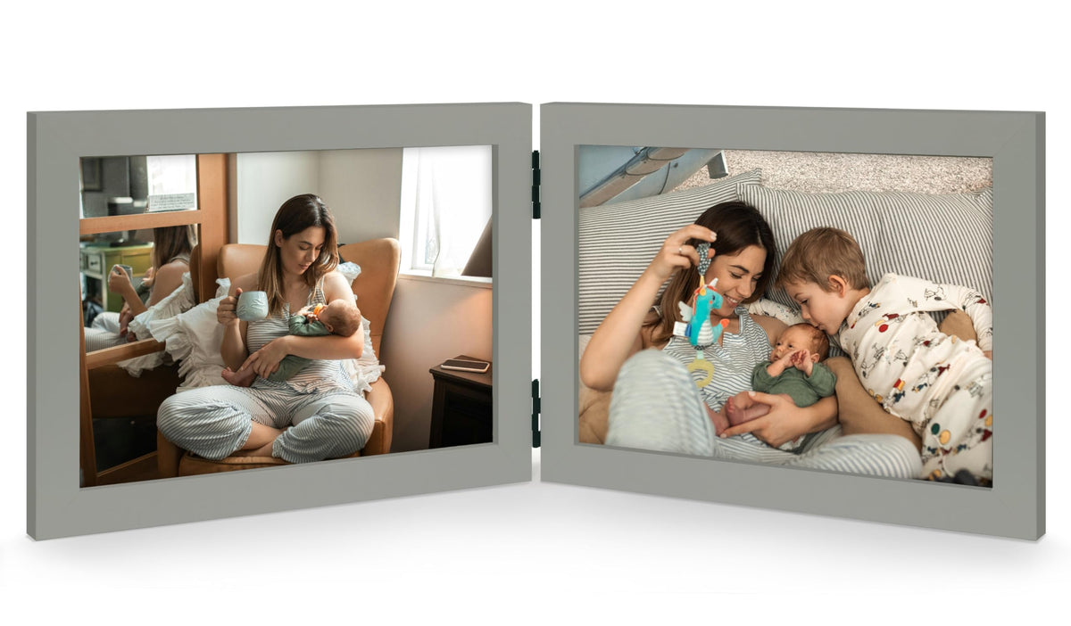 Double 5x7 Horizontal Picture Frame, White Clean-Lined Wood