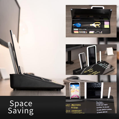 VIVO Black Glass 16 x 7 in Dry Erase Board with Storage, DESK-WB16B