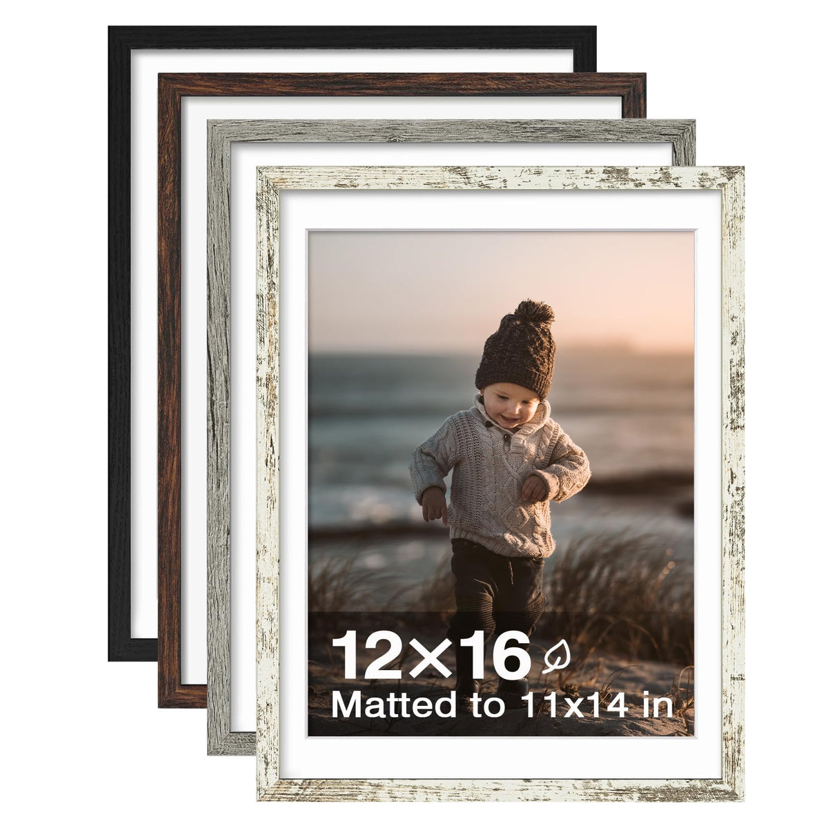 KINLINK 5x7 Picture Frames, Mix Color Photo Frames with Plexiglass for Picture 4x6 with Mat or 5x7 without Mat, Composite Wood Picture Frames for Table Top and Wall Mounting, Set of 4
