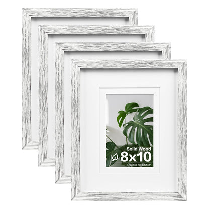 Egofine 8x10 Picture Frames Set of 4, Made of Solid Wood Covered by Plexiglass 4x6 and 5x7 with Mat or 8x10 without Mat, for Table Top Display and Wall Mounting Photo Frame Black