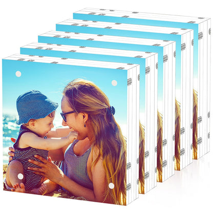 HELPLEX Acrylic Frames, 2 Pack 5x7, 24mm Thicker Frameless Clear Picture Frame, Double Sided Magnetic, Free Standing Desktop Display
