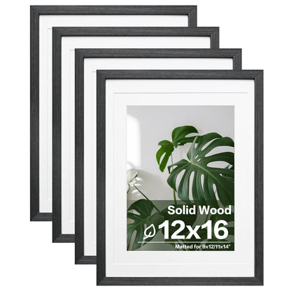 Egofine 8x10 Picture Frames Set of 4, Made of Solid Wood Covered by Plexiglass 4x6 and 5x7 with Mat or 8x10 without Mat, for Table Top Display and Wall Mounting Photo Frame Black