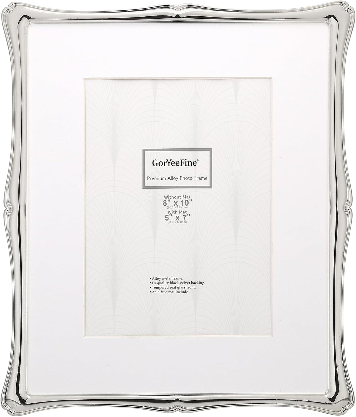 Silver 8x10'' Premium Alloy Picture Frame with Acid Free Mat for 5x7'',Luxury Hi-End Photo Frames 5x7'' with Black Velevt Backing for Desktop and Wall Hanging