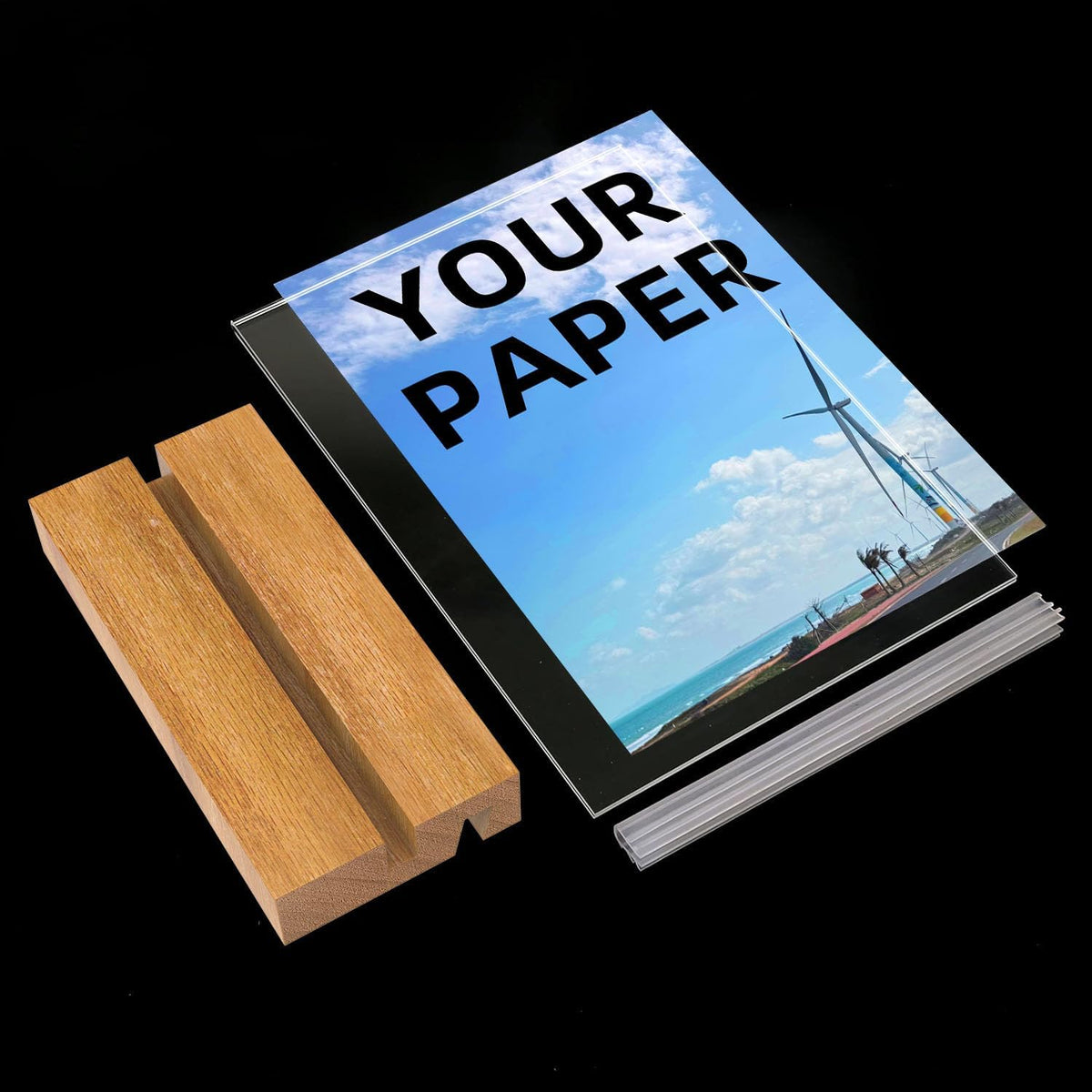 8.5x11 Inch Acrylic Sign Holder with Wooden Base, Desktop Display Stand (8.5x11 2Pack)