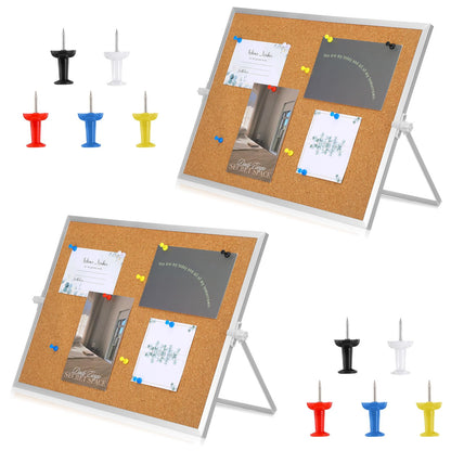 Desktop Cork Board Bulletin Board, Double Sided with Silver Aluminum Border