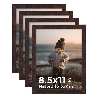 KINLINK 5x7 Picture Frames, Mix Color Photo Frames with Plexiglass for Picture 4x6 with Mat or 5x7 without Mat, Composite Wood Picture Frames for Table Top and Wall Mounting, Set of 4