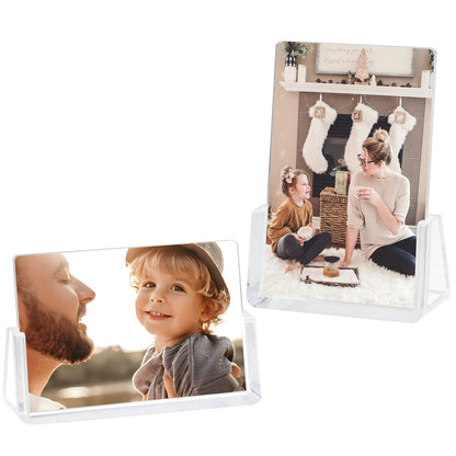 Boxalls 2 Pack Acrylic Picture Frames 4x6 with Translucent Black Base Stand, Frameless Photo Frame for Tabletop or Desktop Display (Horizontal + Vertical)