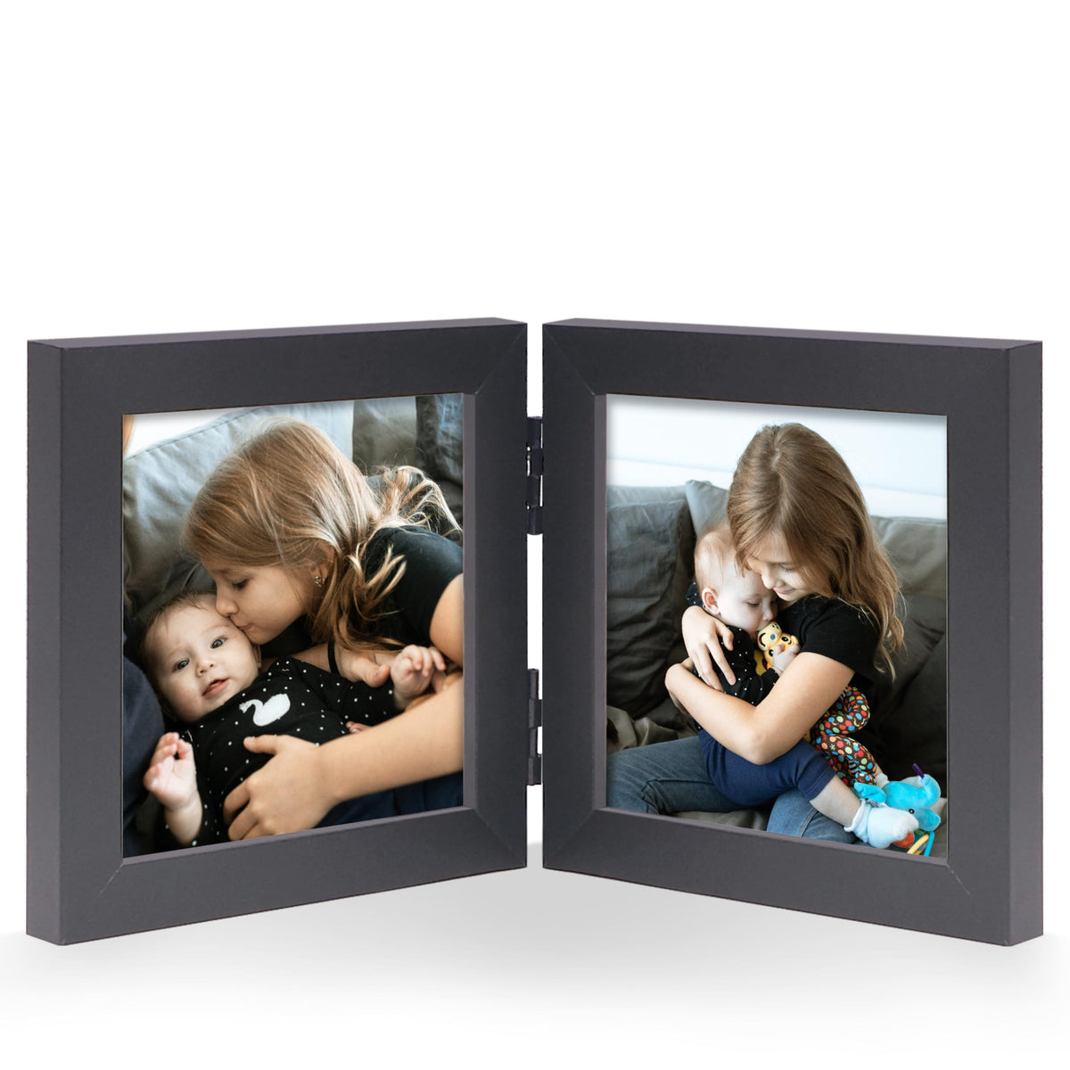 Double 5x7 Horizontal Picture Frame, White Clean-Lined Wood