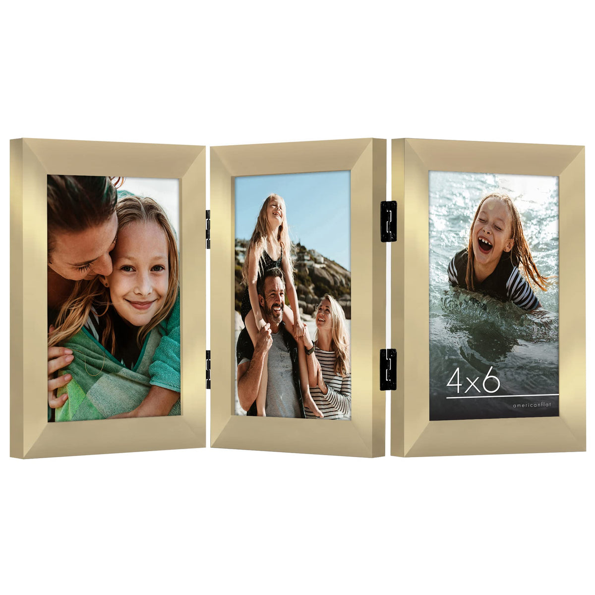 Americanflat Hinged 8x10 Picture Frame with Shatter-Resistant Glass - Double Picture Frames with Engineered Wood - Signature Collection - Photo Frame for Tabletop Display - Black