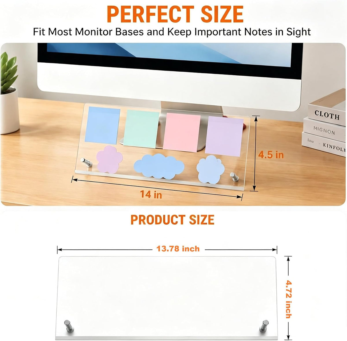 Monitor Memo Board Holder for Computer, 14" x 5" Acrylic Sticky Note Holder
