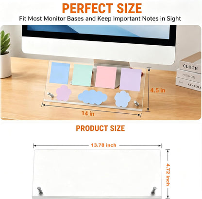 Monitor Memo Board Holder for Computer, 14" x 5" Acrylic Sticky Note Holder
