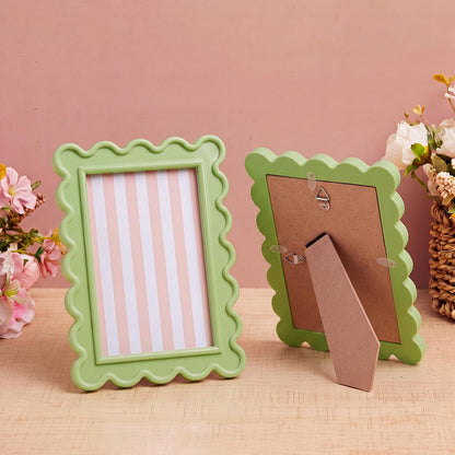 AceOrbit 4x6 Inches Light Green Flower Wavy Scalloped Picture Frame Cute