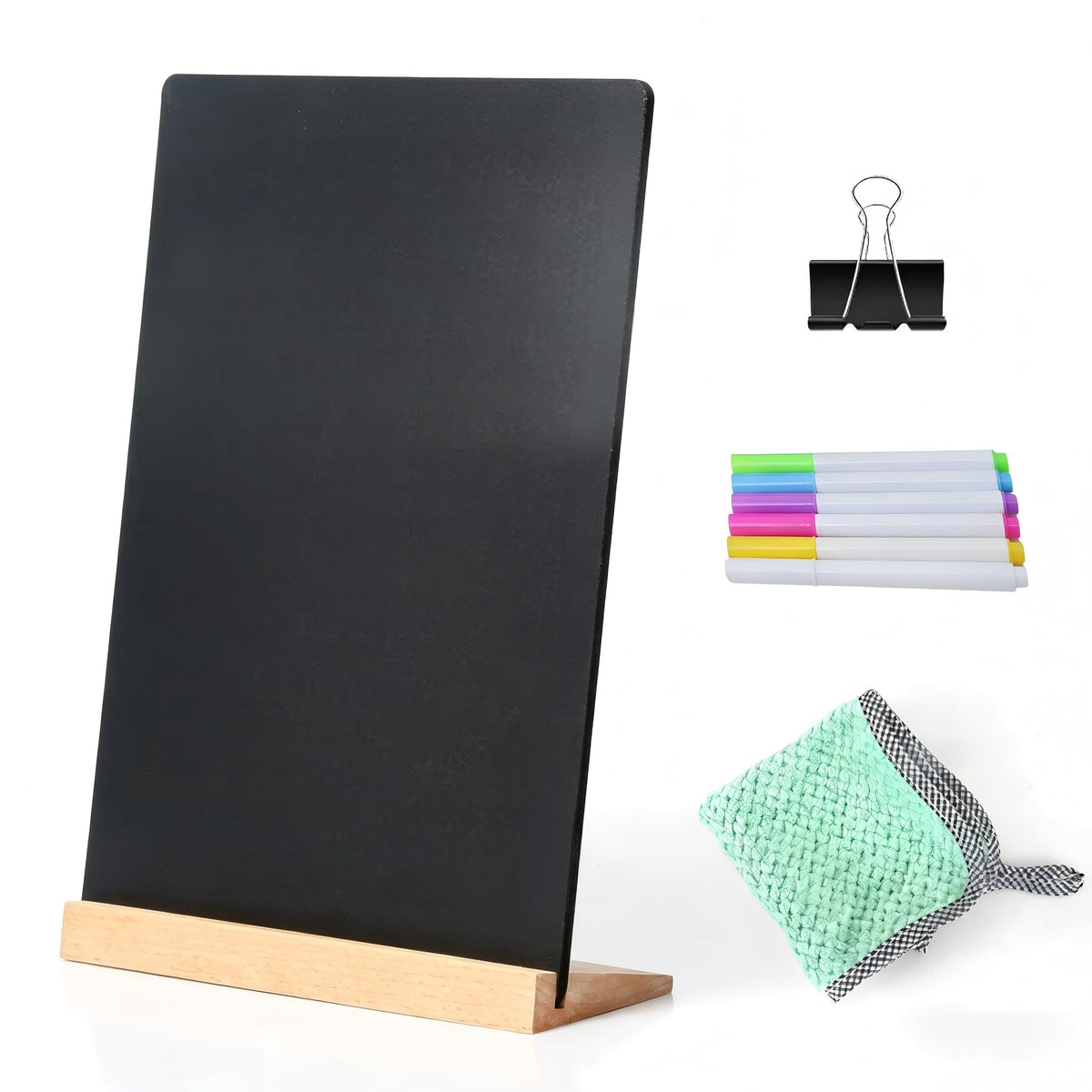 2 Pack 8.6x11.7 in Small Chalkboard Signs with Wood Base for Tabletop Decor Double Sided Mini Chalkboard for Restaurant Food Menu, Message Board, Wedding Party