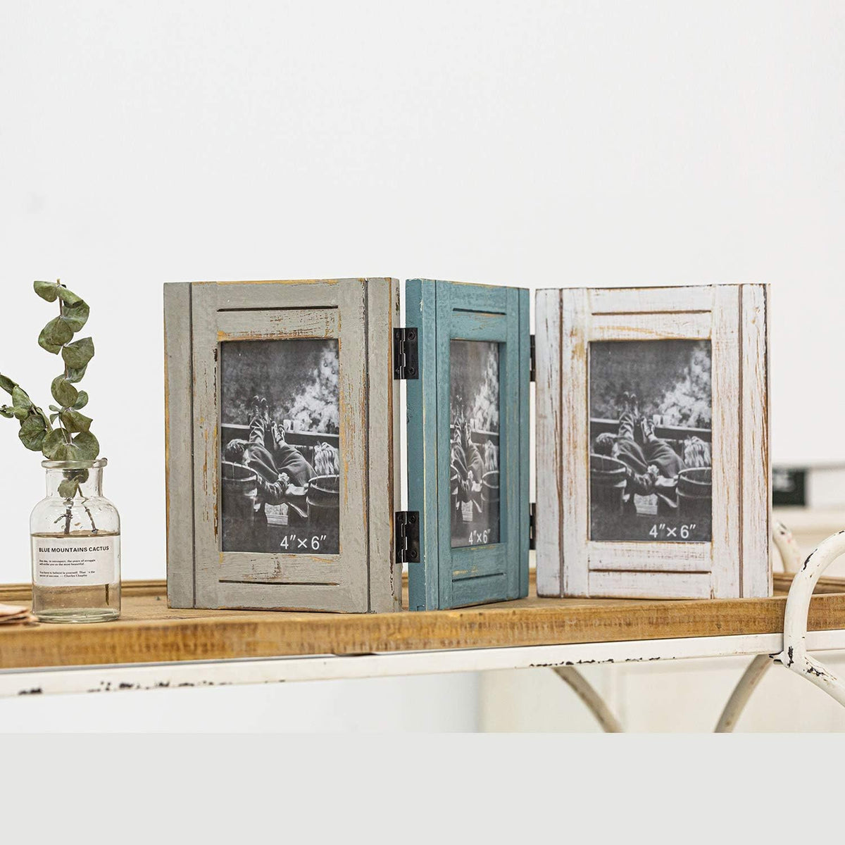 RiteSune Rustic Picture Frame 3 Folding 5X7 Triple Hinged