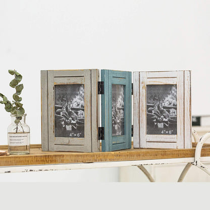 RiteSune Rustic Picture Frame 3 Folding 5X7 Triple Hinged