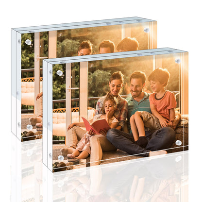 Egofine 4x6 Acrylic Frames 6 Pack, 20mm Thicker Frameless Clear Picture Frames, Double Sided Magnetic Picture Frames, Free Standing Desktop Display