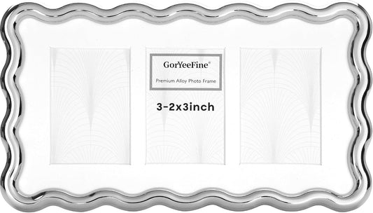 3-2x3'' Silver Heavy-Duty Zinc Alloy Picture Frames,Wave Design Silver Picture Frame Multi 3x2'' Photo Frame,with Black Premium Velvet Backing,for Desktop and Wall Hanging.