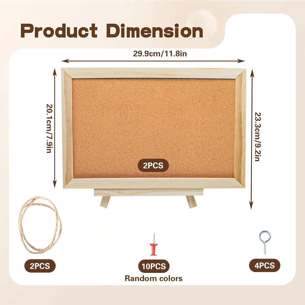 2 Pack Cork Board Bulletin Board with Wooden Stand, 11.8 x 7.87 Inch