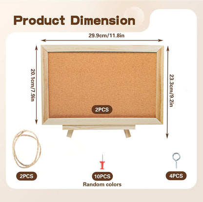 2 Pack Cork Board Bulletin Board with Wooden Stand, 11.8 x 7.87 Inch