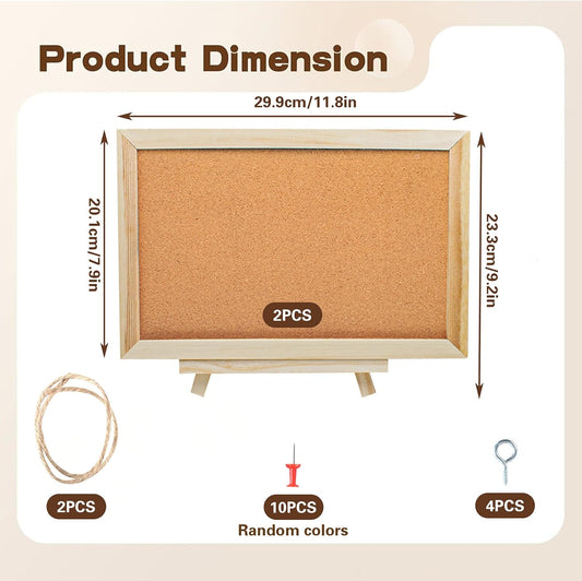 2 Pack Cork Board Bulletin Board with Wooden Stand, 11.8 x 7.87 Inch