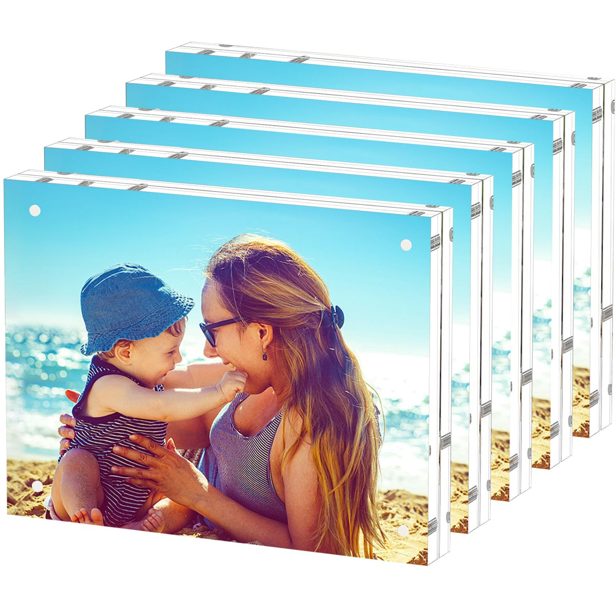 HELPLEX Acrylic Frames, 2 Pack 5x7, 24mm Thicker Frameless Clear Picture Frame, Double Sided Magnetic, Free Standing Desktop Display