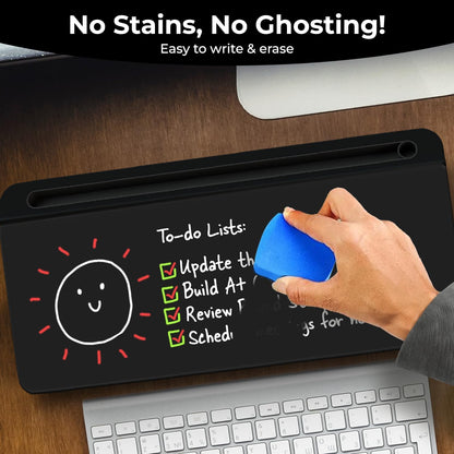 Chalkola Black Glass Desktop Whiteboard with Storage - Desk Organizer Buddy