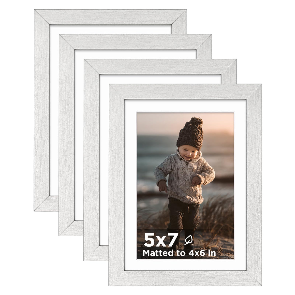 KINLINK 5x7 Picture Frames, Mix Color Photo Frames with Plexiglass for Picture 4x6 with Mat or 5x7 without Mat, Composite Wood Picture Frames for Table Top and Wall Mounting, Set of 4