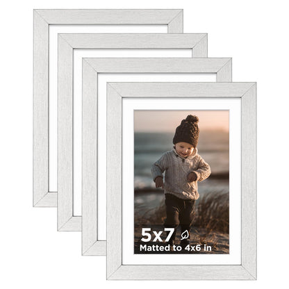 KINLINK 5x7 Picture Frames, Mix Color Photo Frames with Plexiglass for Picture 4x6 with Mat or 5x7 without Mat, Composite Wood Picture Frames for Table Top and Wall Mounting, Set of 4