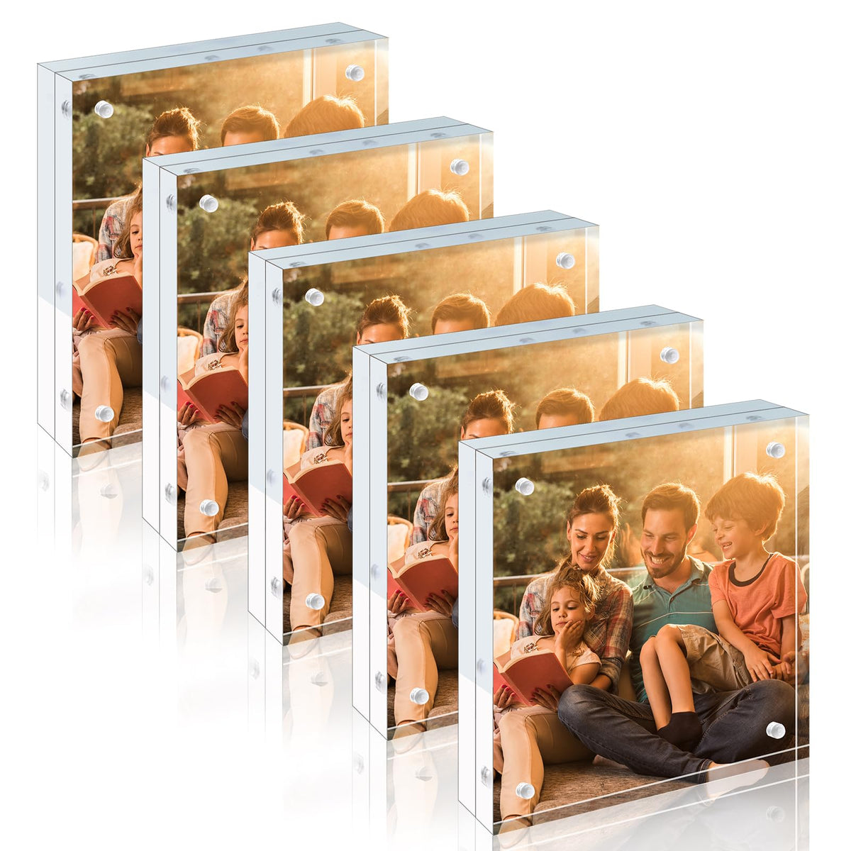 Egofine 4x6 Acrylic Frames 6 Pack, 20mm Thicker Frameless Clear Picture Frames, Double Sided Magnetic Picture Frames, Free Standing Desktop Display
