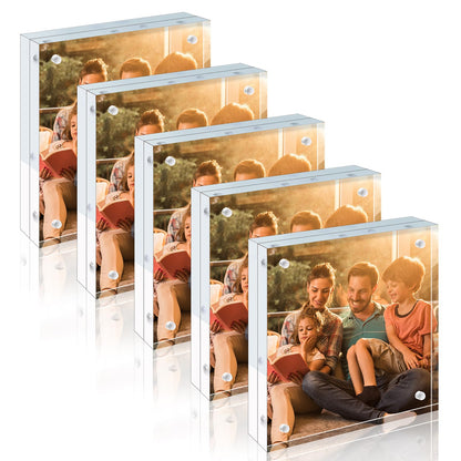 Egofine 4x6 Acrylic Frames 6 Pack, 20mm Thicker Frameless Clear Picture Frames, Double Sided Magnetic Picture Frames, Free Standing Desktop Display