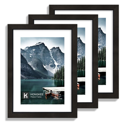 Hongkee 12x12 White Picture Frames Set of 3, Real Glass, Wood Frame,Mat 8x8