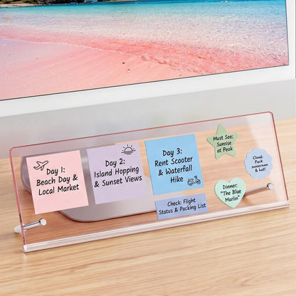Monitor Memo Board Holder 14"x5", Office Organization Memo Holders for Computer Sticky Note Holder, Space-Saving Under Monitor, Movable & Reusable, Screen Saver for Office & Home Desktop Decor