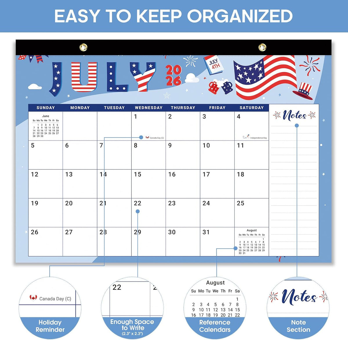 Taja Desk Calendar 2026-2027, Jul 2026-Dec 2027, 18-Month, 17" x 12"