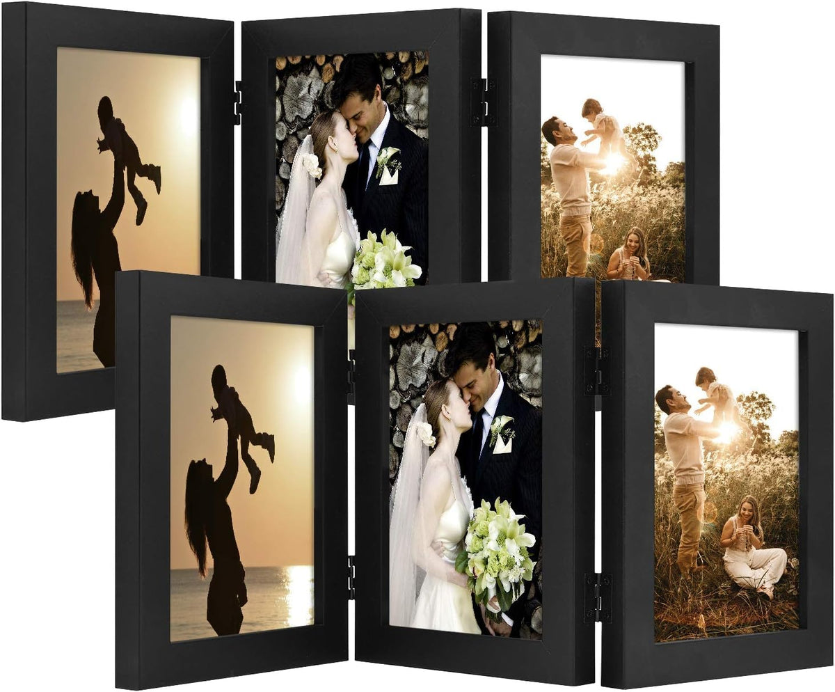 Golden State Art, 5x7 Triple Picture Frame Black- Real Glass, 1 Pack