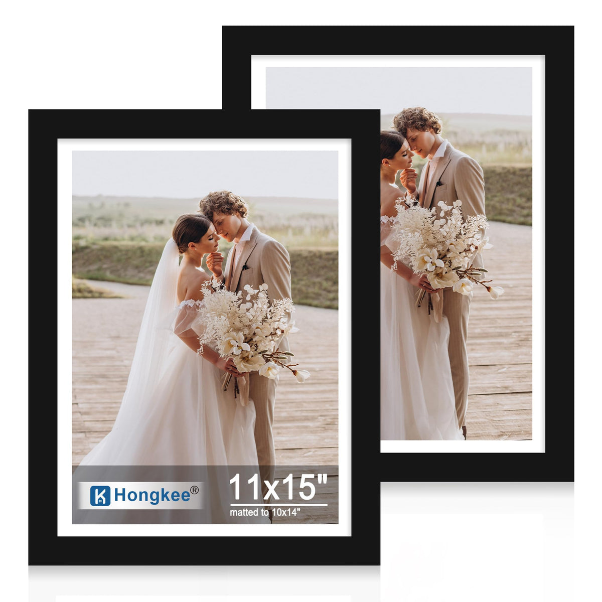 Hongkee 8x11 Picture Frame Set of 2, Real Glass, Rustic Brown Wood Frame