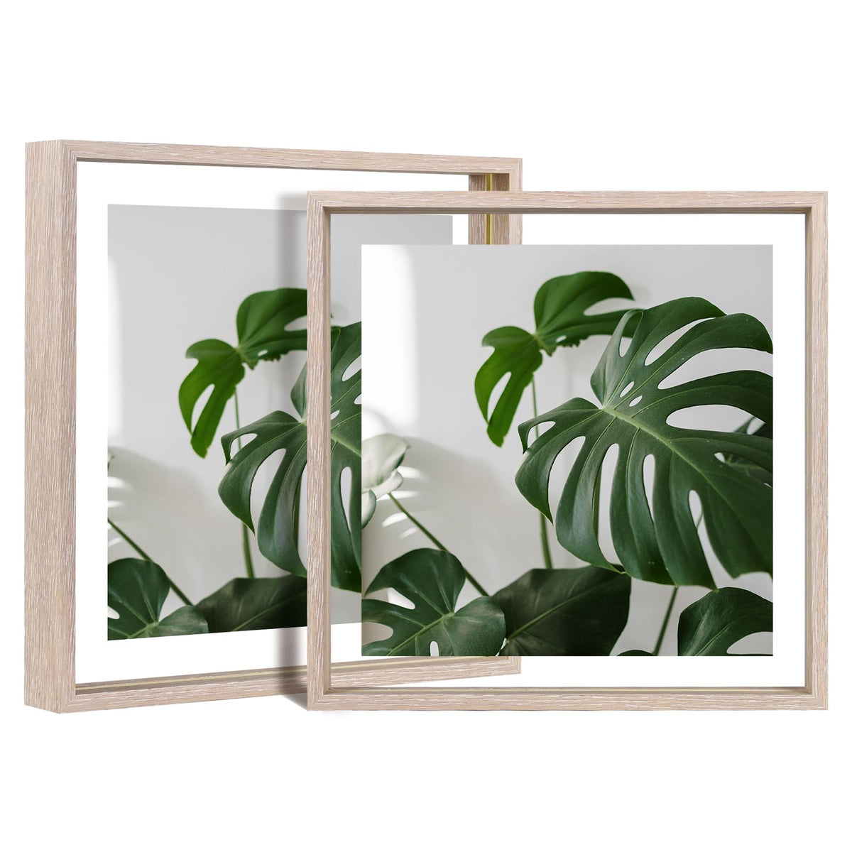 Egofine 5x7 Floating Frames Set of 2, Double Plexiglass Picture Frame, Made of Solid Wood Display Any Size Photo up to 5x7, Wall Mount or Tabletop Standing, Natural Wood