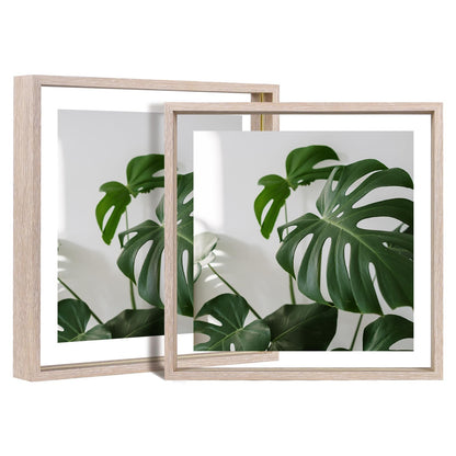 Egofine 5x7 Floating Frames Set of 2, Double Plexiglass Picture Frame, Made of Solid Wood Display Any Size Photo up to 5x7, Wall Mount or Tabletop Standing, Natural Wood