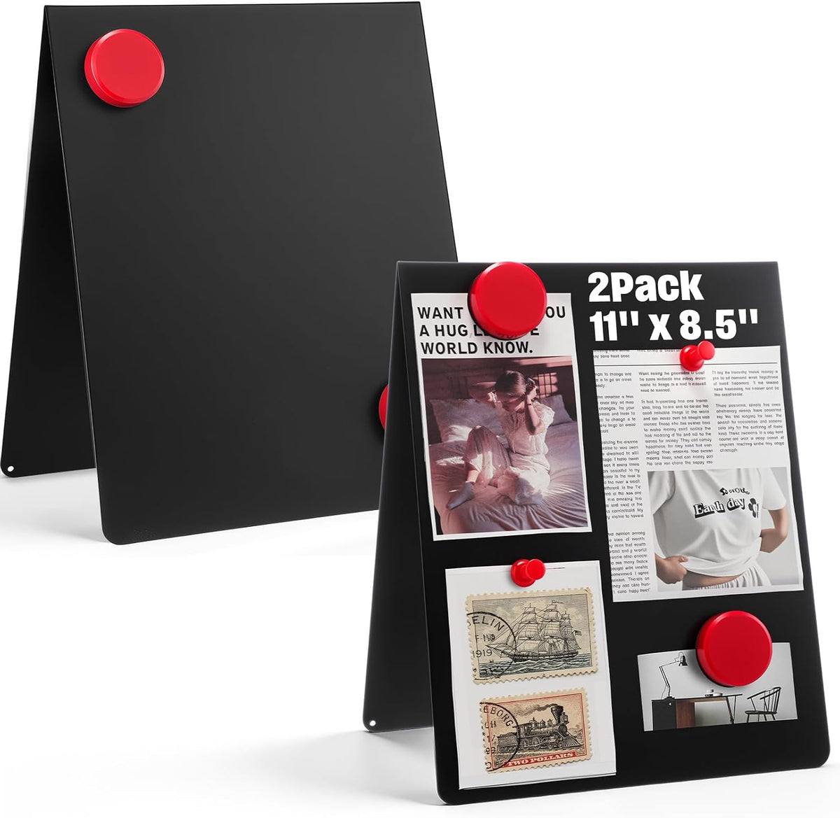 Fainne 2 Pack 11 x 8.5 Inch Metal Magnetic Board with Stand, Double-Sided