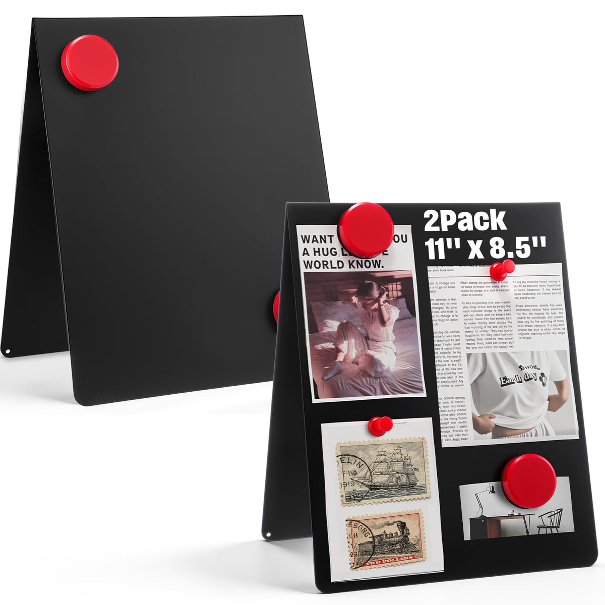 Fainne 2 Pack 11 x 8.5 Inch Metal Magnetic Board with Stand, Double-Sided