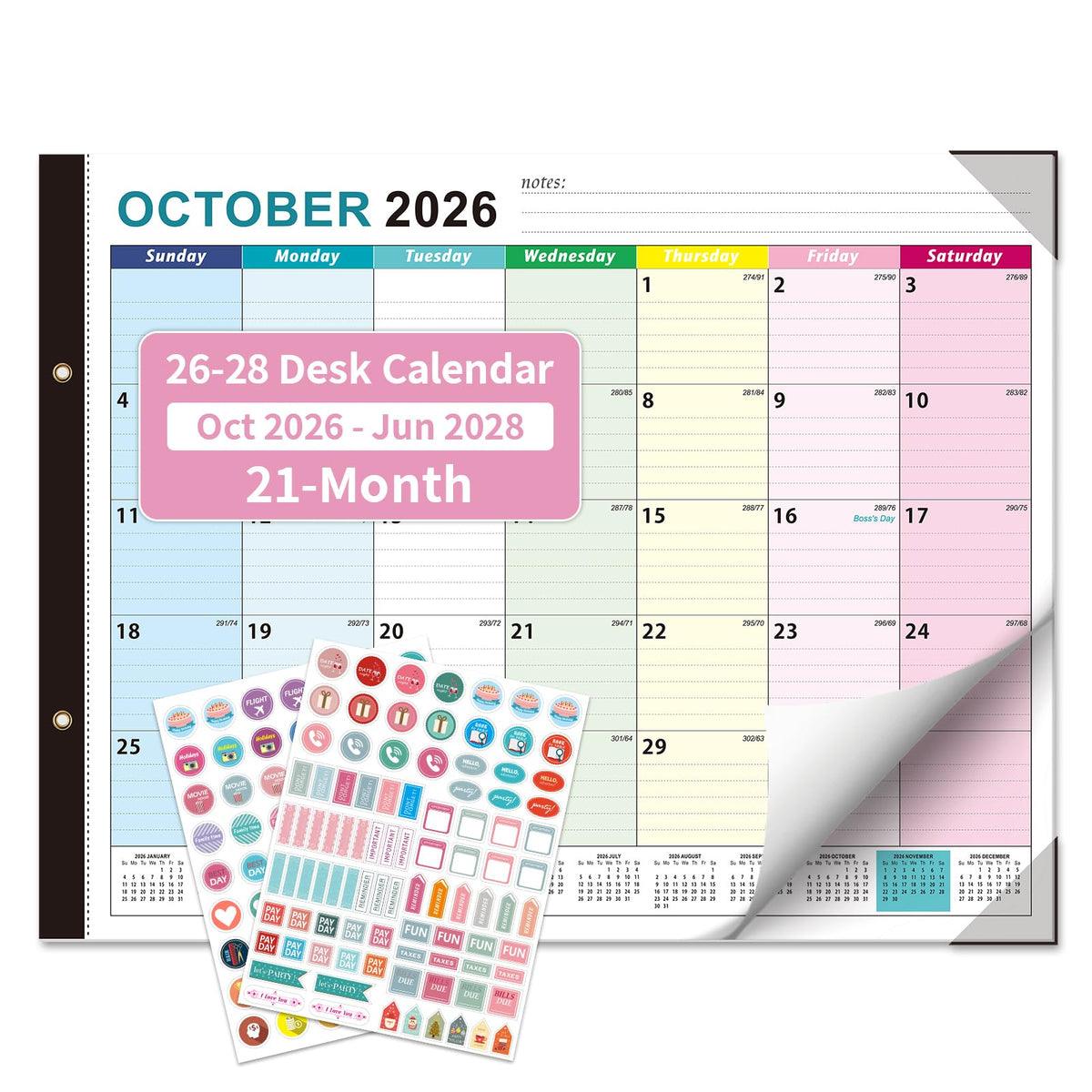 Large Desk Calendar 2026-2027 - 18-Month Jul 2026 - Dec 2027, 22x17in