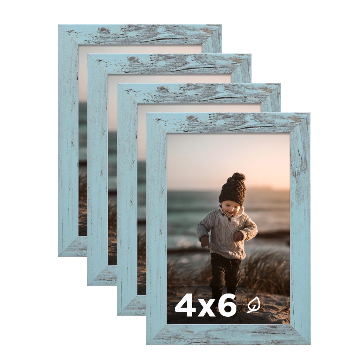 KINLINK 5x7 Picture Frames, Mix Color Photo Frames with Plexiglass for Picture 4x6 with Mat or 5x7 without Mat, Composite Wood Picture Frames for Table Top and Wall Mounting, Set of 4