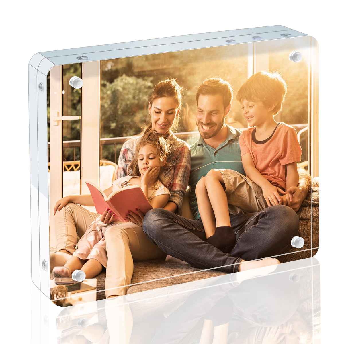 Egofine 4x6 Acrylic Frames 6 Pack, 20mm Thicker Frameless Clear Picture Frames, Double Sided Magnetic Picture Frames, Free Standing Desktop Display