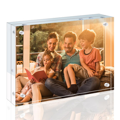 Egofine 4x6 Acrylic Frames 6 Pack, 20mm Thicker Frameless Clear Picture Frames, Double Sided Magnetic Picture Frames, Free Standing Desktop Display