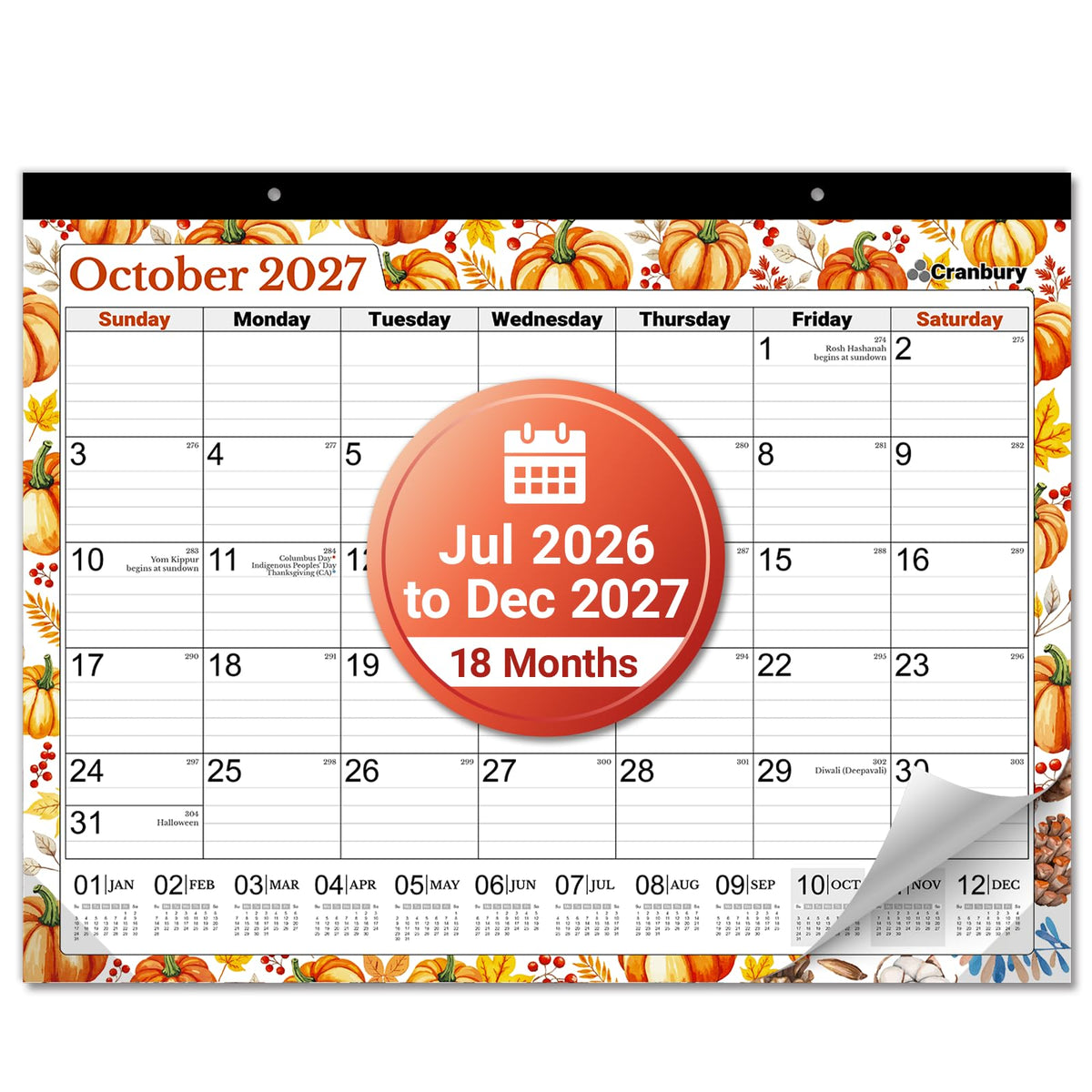 CRANBURY 2026-2027 Desk Calendar 22x17, 18-Month Monthly Planner