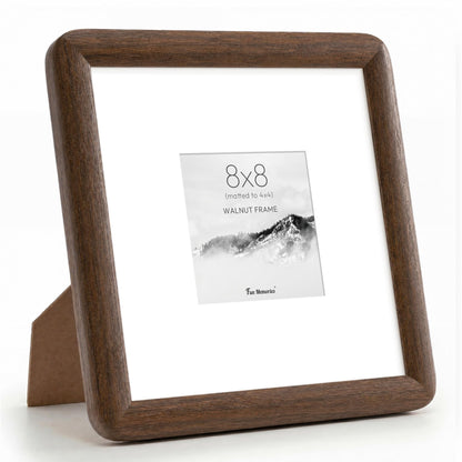 6x6 Picture Frame, USA-Sourced Walnut Wood Photo Frame with Tempered Glass, Handcrafted Rustic Farmhouse Frame for Wall & Tabletop Display, Matted to 4x4