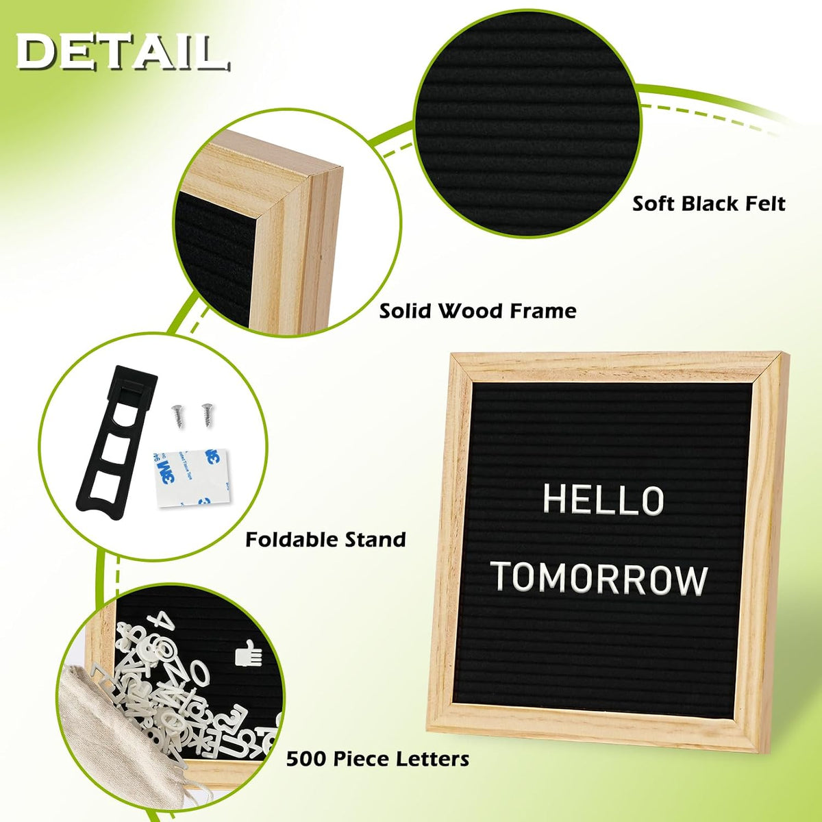 4 THOUGHT 10"x10" Felt Letter Board with Stand with Wooden Frame, Oak